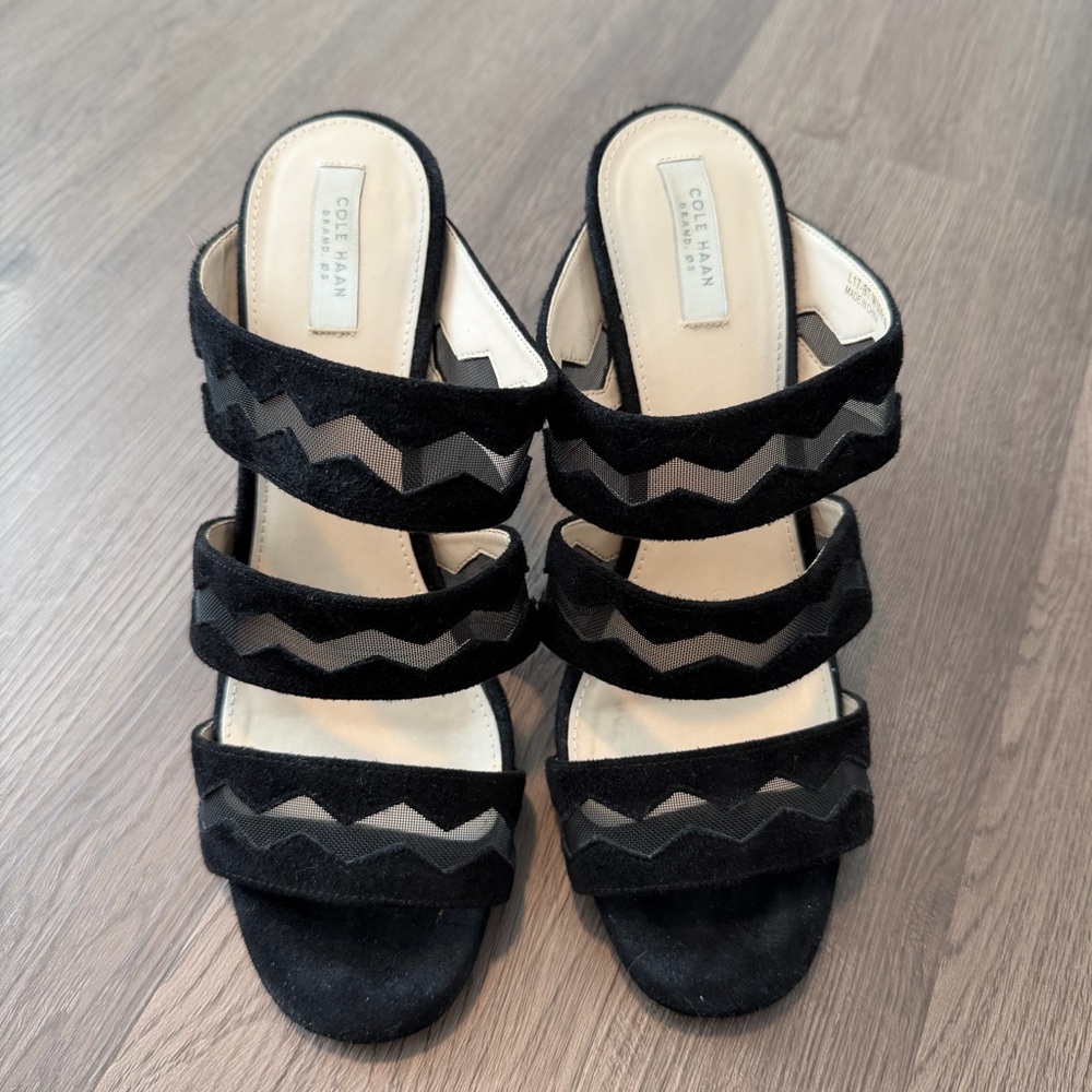 Cole Haan Black Suede & Mesh Strappy Heels Size 8